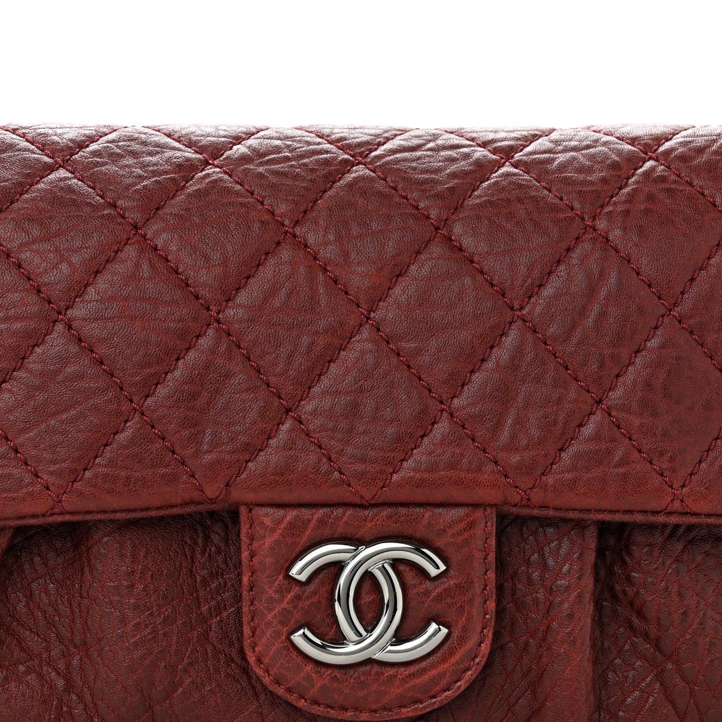 Distressed Lambskin Lady Braid Flap Burgundy