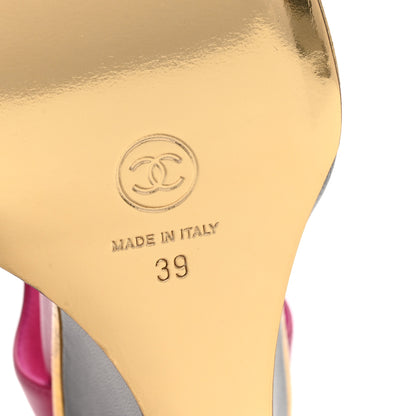 Chanel Lambskin Cap Toe Open Wedge 39 Fuchsia Black 7 of 10