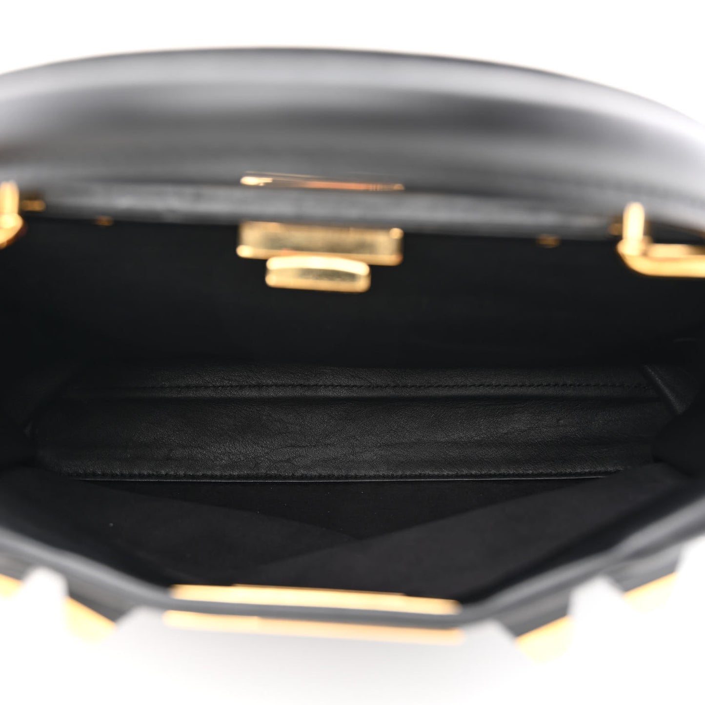 Vitello Seta Gold Studded Medium Peekaboo Iconic Satchel Black