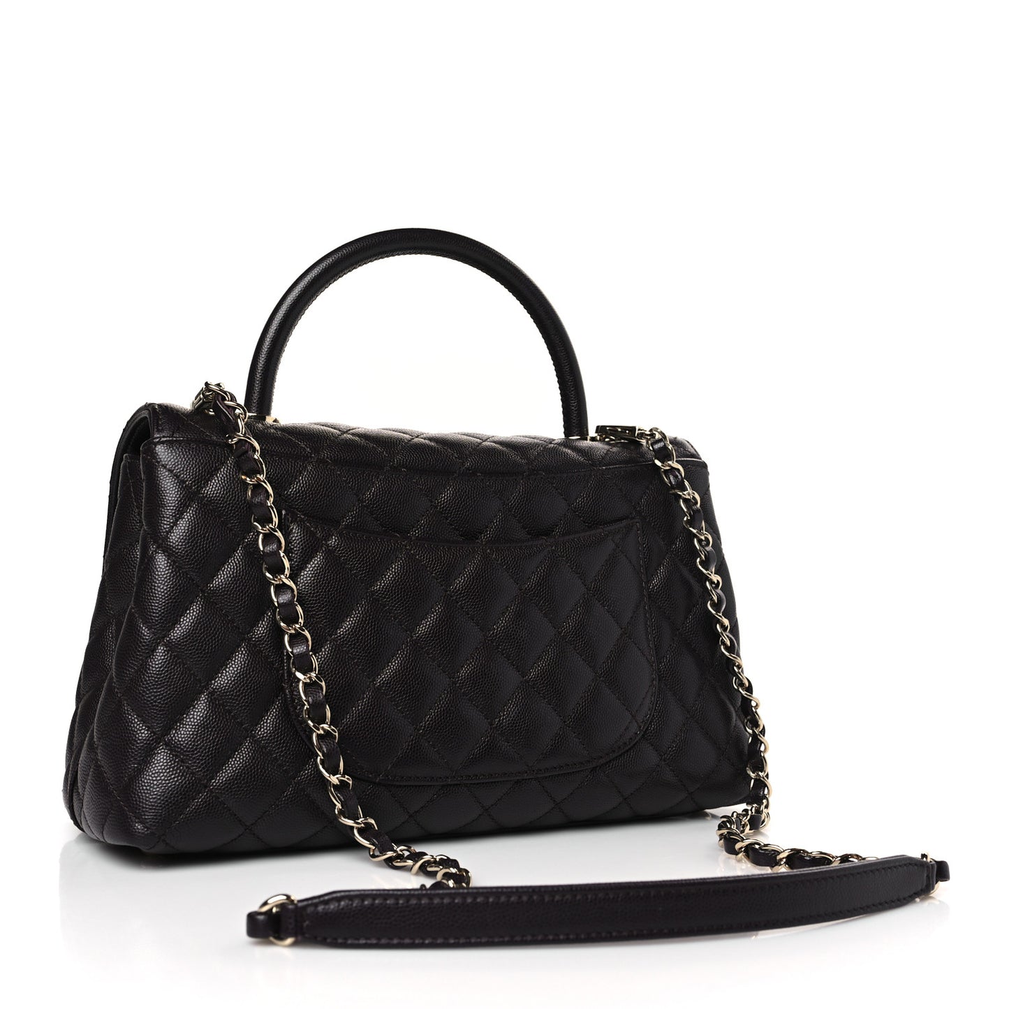 Caviar Quilted Small Coco Handle Flap Dark Brown