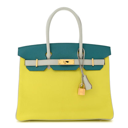 Hermes Chevre Mysore Horseshoe Birkin 30 Lime Bleu Izmir Bleu Pale 1 of 10