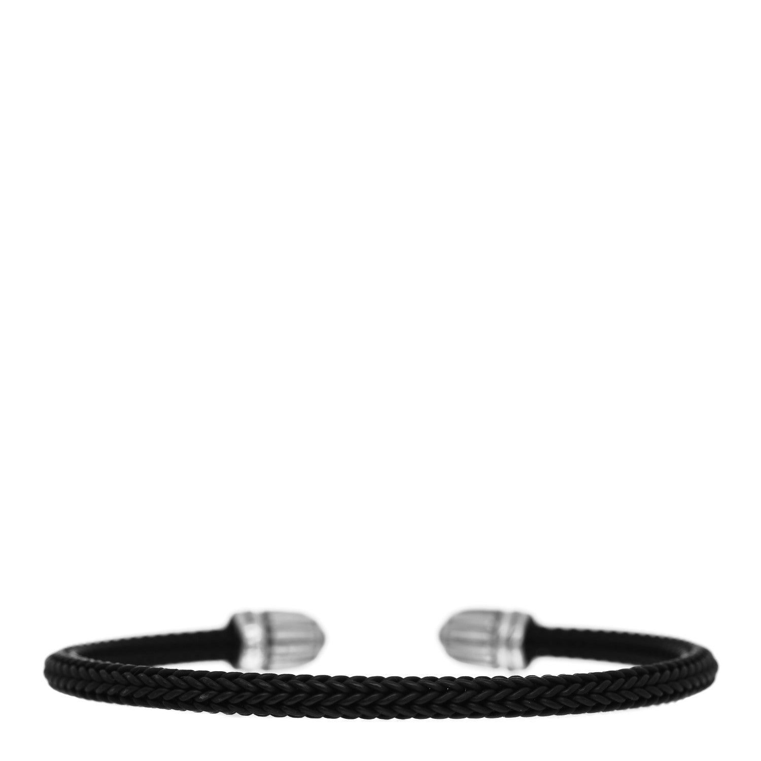 David Yurman Sterling Silver Leather Braided Cuff Bracelet Black 3 of 4