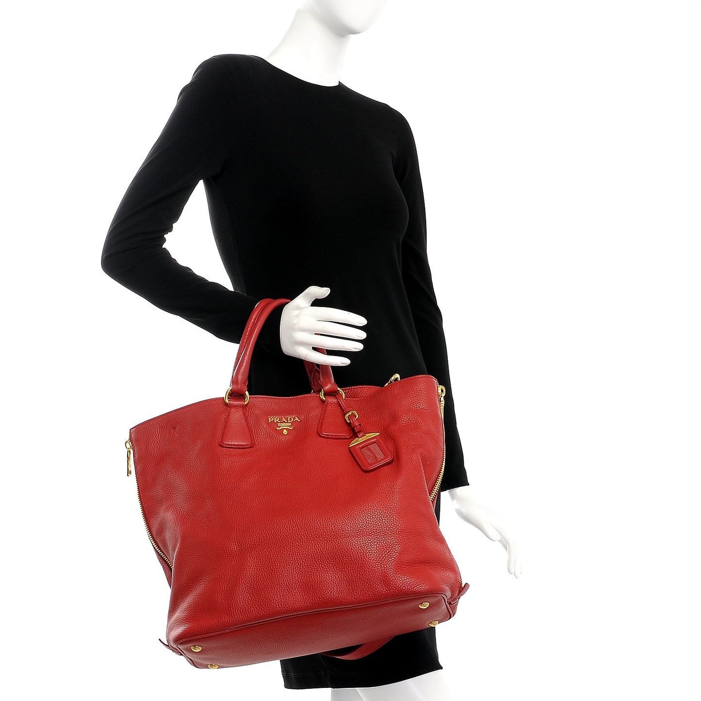 Vitello Daino Side Zip Tote Rosso