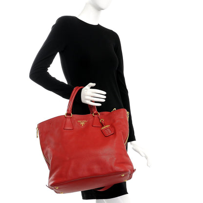 Prada Vitello Daino Side Zip Tote Rosso 3 of 16