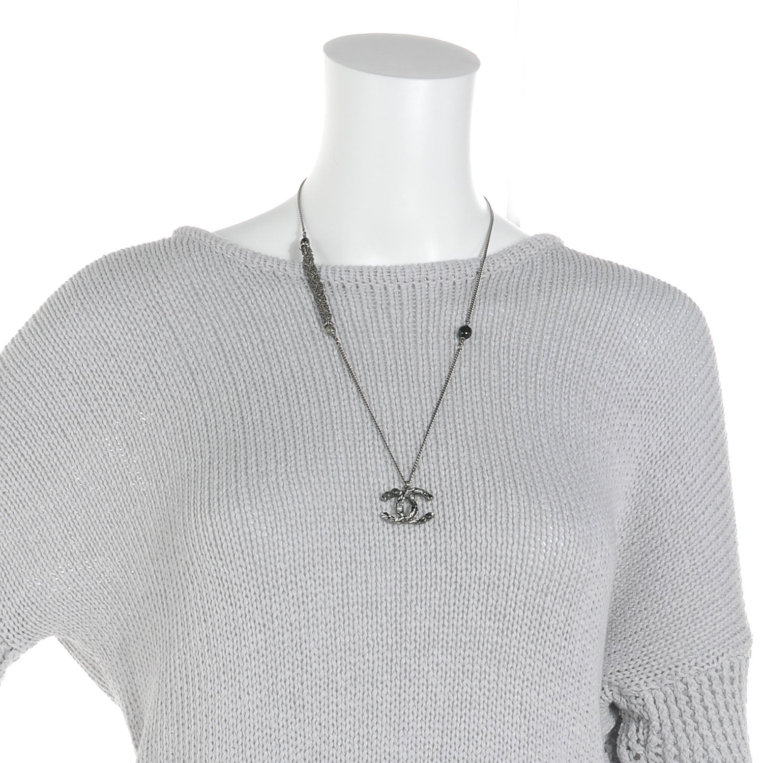 Chanel Pearl Crystal CC Bead Necklace Silver 2 of 4