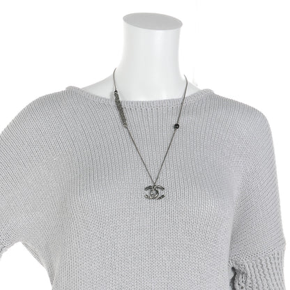 Chanel Pearl Crystal CC Bead Necklace Silver 2 of 4