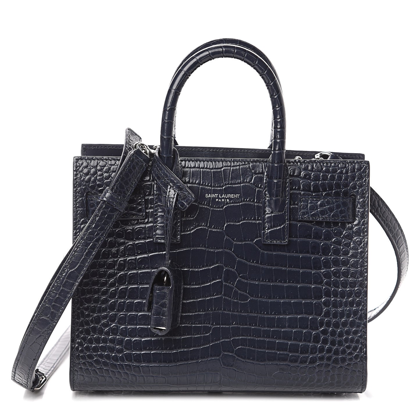 Calfskin Crocodile Embossed Nano Sac De Jour Navy
