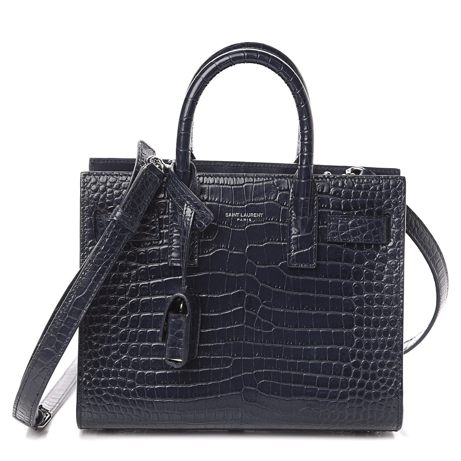 Saint Laurent Calfskin Crocodile Embossed Nano Sac De Jour Navy 1 of 7