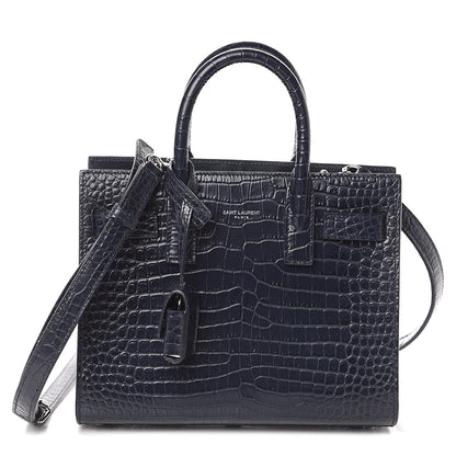 Saint Laurent Calfskin Crocodile Embossed Nano Sac De Jour Navy 1 of 7