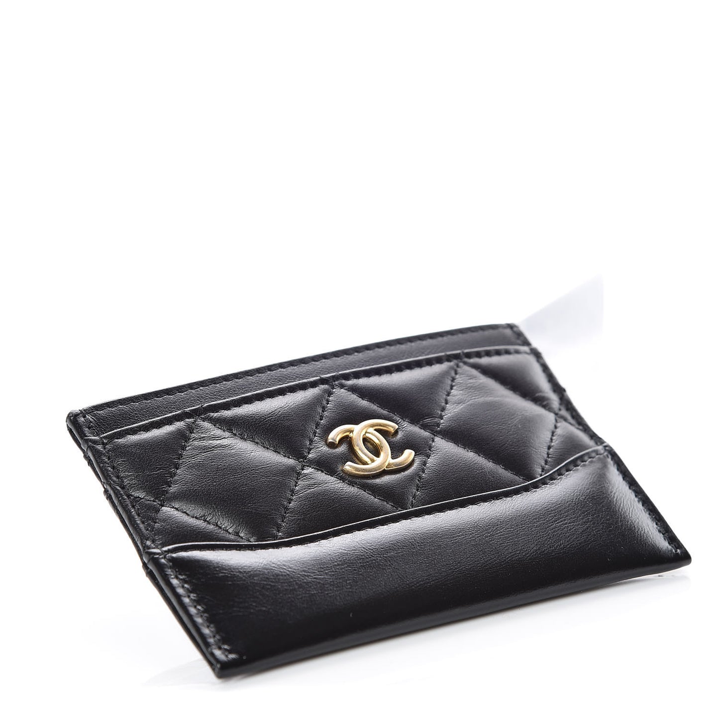 Aged Calfskin Quilted Gabrielle Card Holder Black