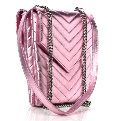 Saint Laurent Metallic Lambskin Matelasse Monogram Double Flap Bag Azalea 2 of 9