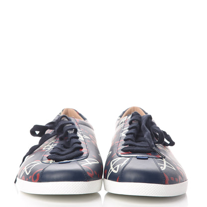 Gucci Calfskin GucciGhost Print Mens Low Top Sneakers 8 Blue Agata Hibiscus Red 2 of 8