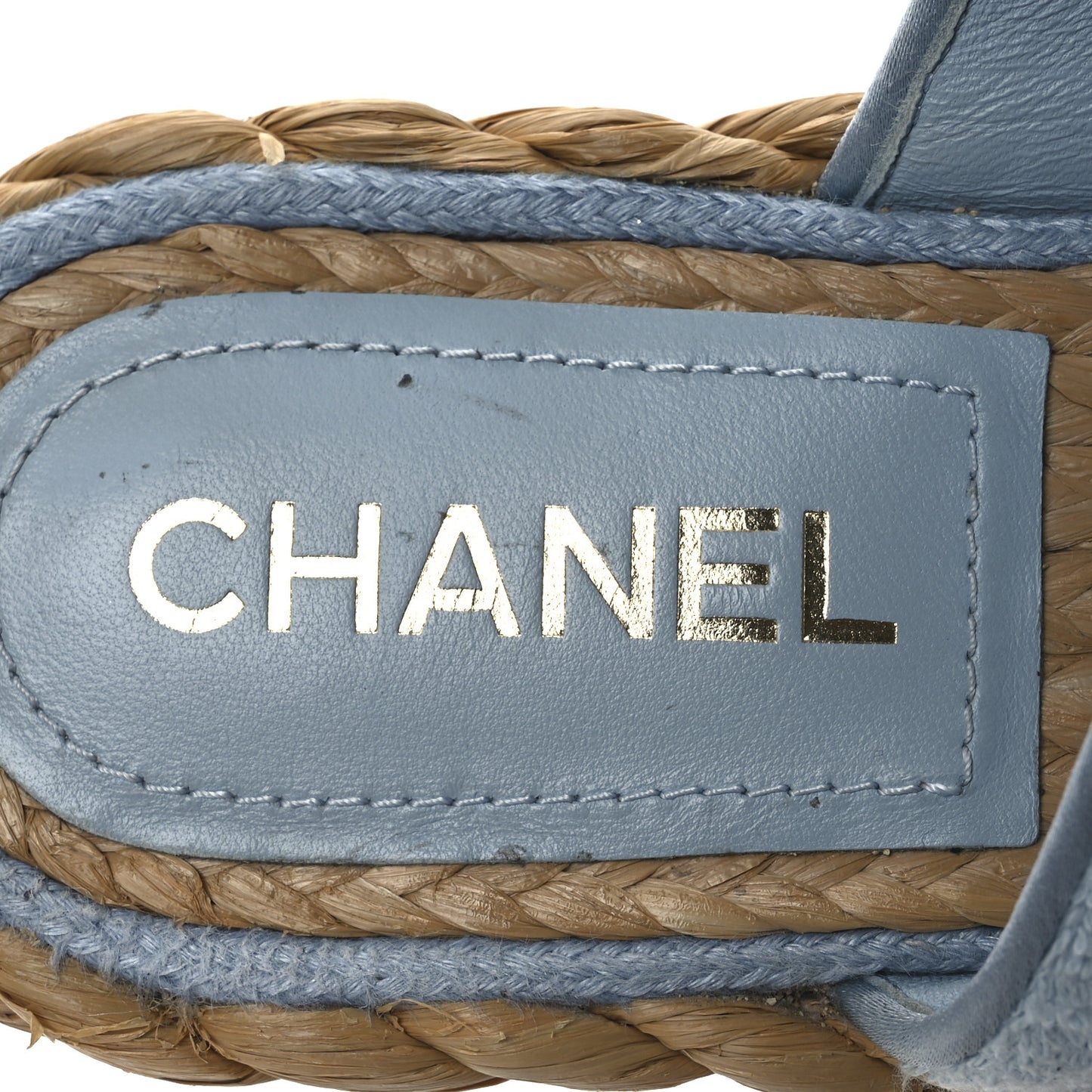 Terry Cloth Raffia CC Logo Thong Sandals 37 Blue