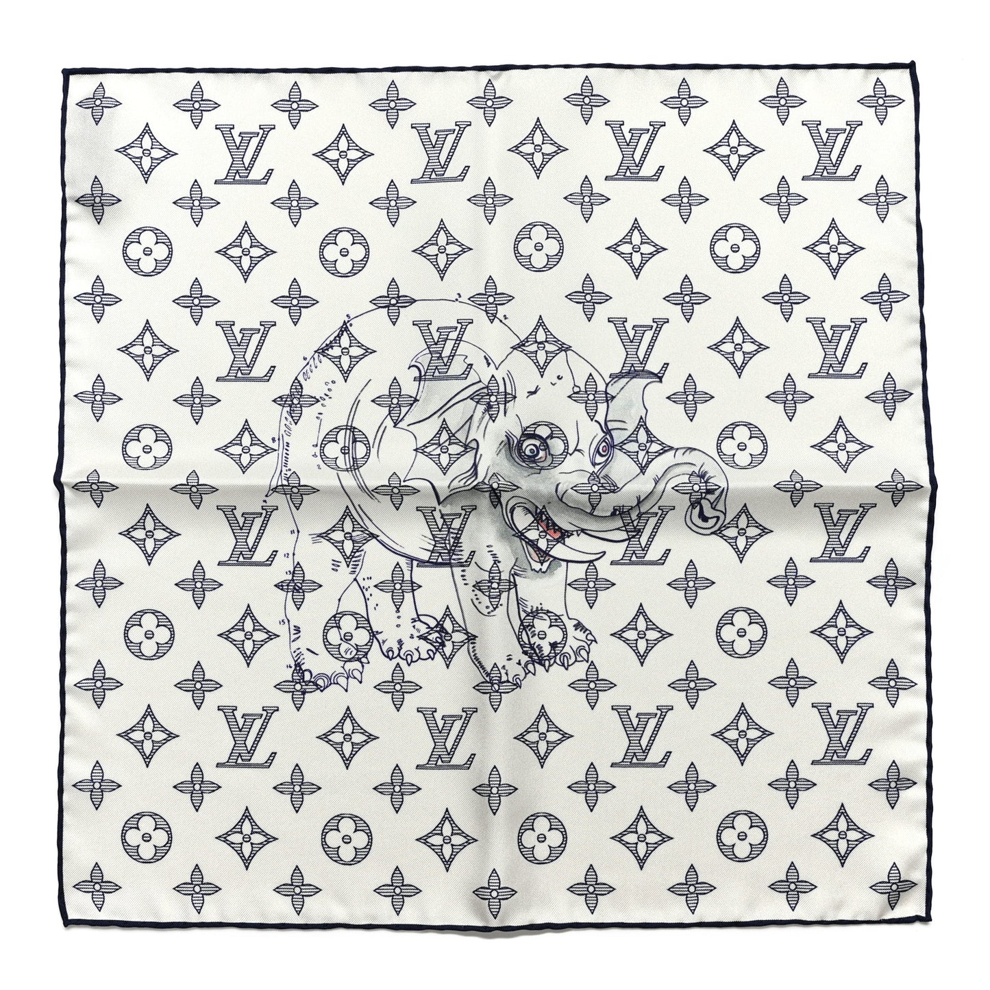 Silk Monogram Elephant Chapman Pocket Square