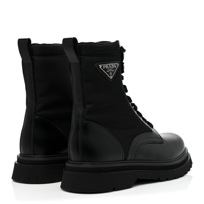 Prada Spazzolato Rois Re-Nylon Metal Triangle Logo Mens 40mm Combat Boots 6 Black 4 of 9