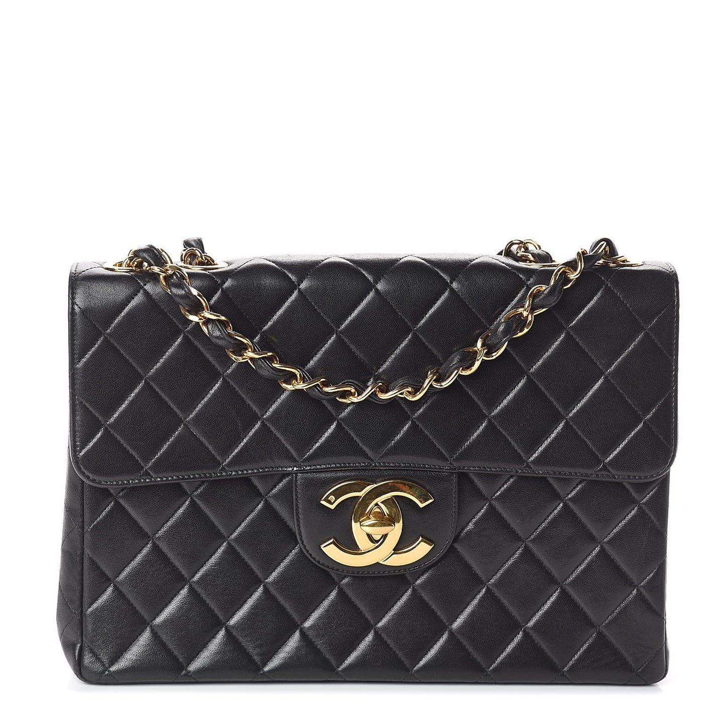 Lambskin Quilted XL Jumbo Single Flap Black