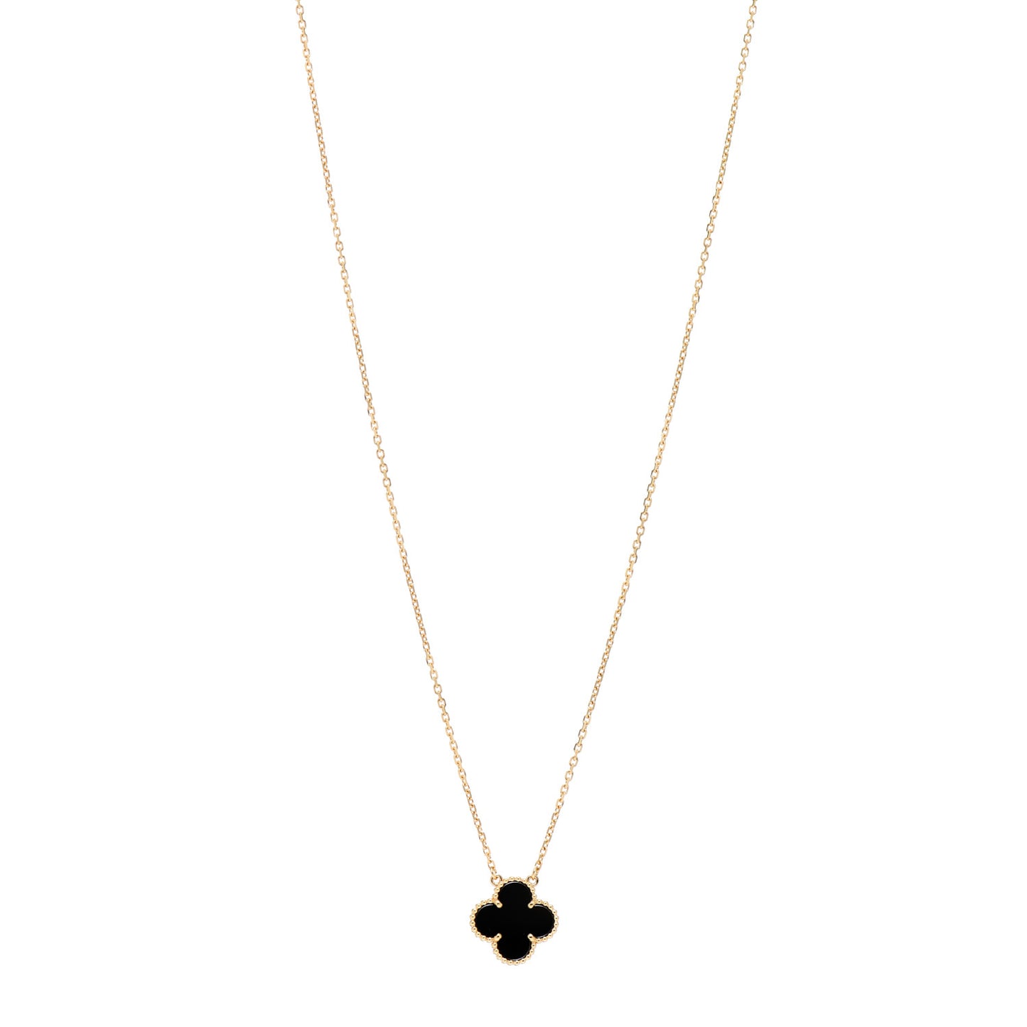 18K Yellow Gold Black Onyx Vintage Alhambra Pendant Necklace