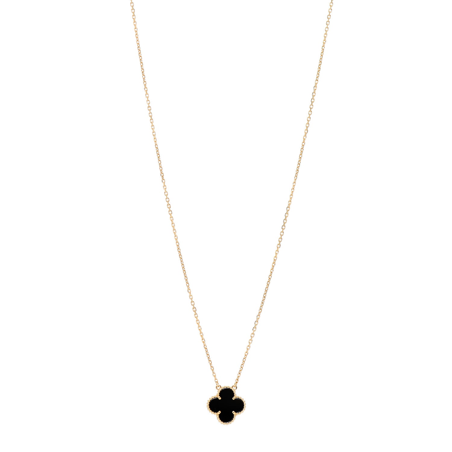 Van Cleef & Arpels 18K Yellow Gold Black Onyx Vintage Alhambra Pendant Necklace 1 of 5