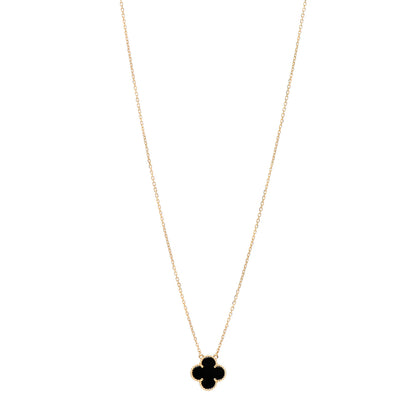 Van Cleef & Arpels 18K Yellow Gold Black Onyx Vintage Alhambra Pendant Necklace 1 of 5