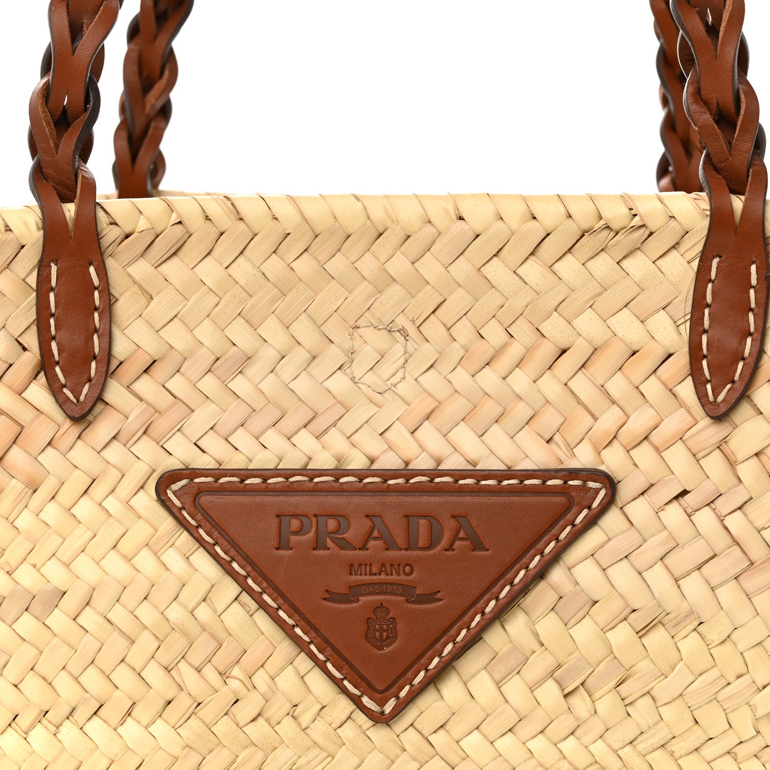 Prada Palmitto Vitello Woven Braided Large Basket Tote Bag Naturale Cognac 7 of 12
