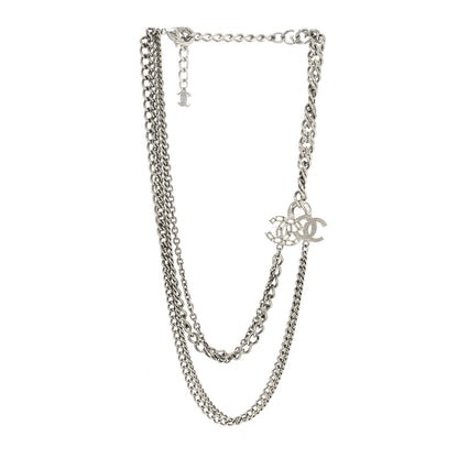 Chanel Metal Multi Chain Crystal Baguette CC Necklace Silver 3 of 5