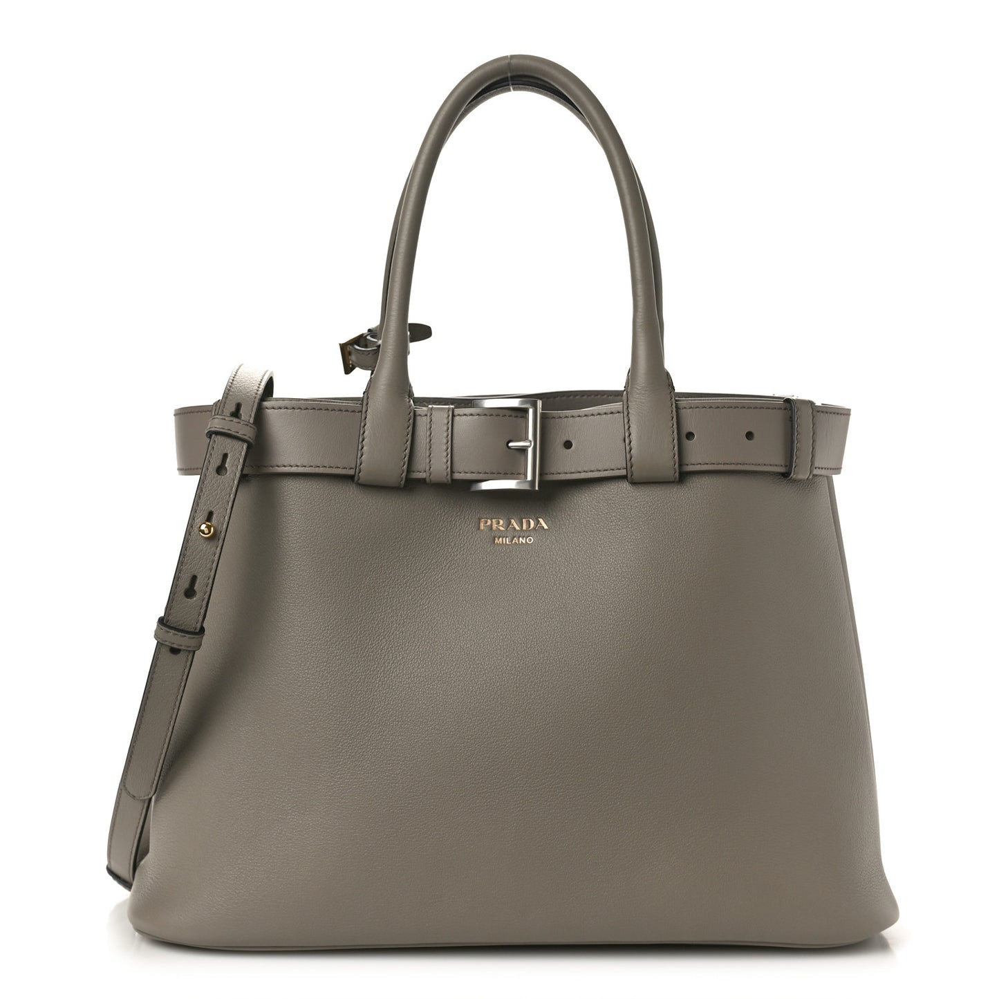 Soft Grain Calfskin Large Buckle Bag With Belt Argilla
