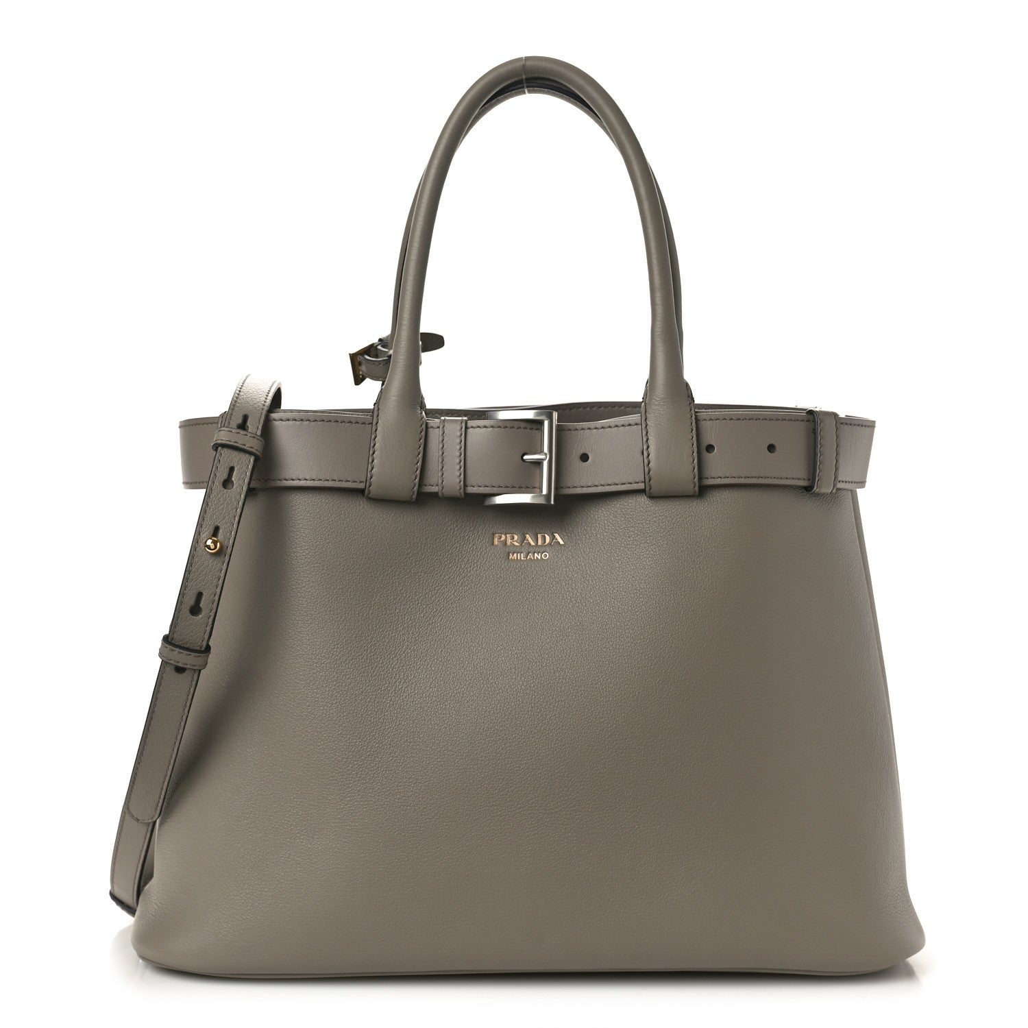 Prada Soft Grain Calfskin Large Buckle Bag With Belt Argilla 1 of 9