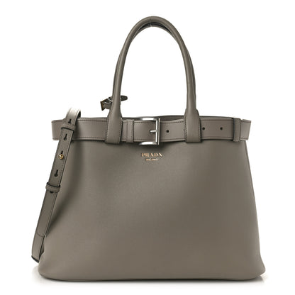 Prada Soft Grain Calfskin Large Buckle Bag With Belt Argilla 1 of 9