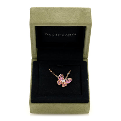 Van Cleef & Arpels 18K Rose Gold Diamond Pink Sapphire Two Butterfly Pendant Necklace 5 of 5