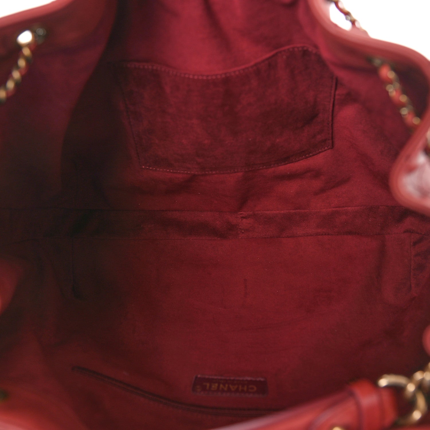 Chanel Calfskin Stitched Large Drawstring CC Bag Burgundy 5 of 9