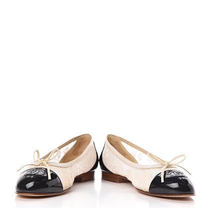 Chanel Lace Patent Calfskin Cap Toe CC Ballerina Flats 36.5 Off White Black 5 of 18
