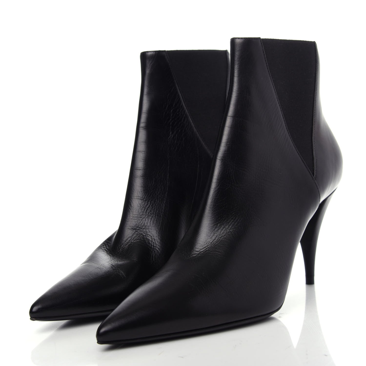 Saint Laurent Calfskin Kiki Chelsea Pointed Toe Ankle Boots 37.5 Black 3 of 9