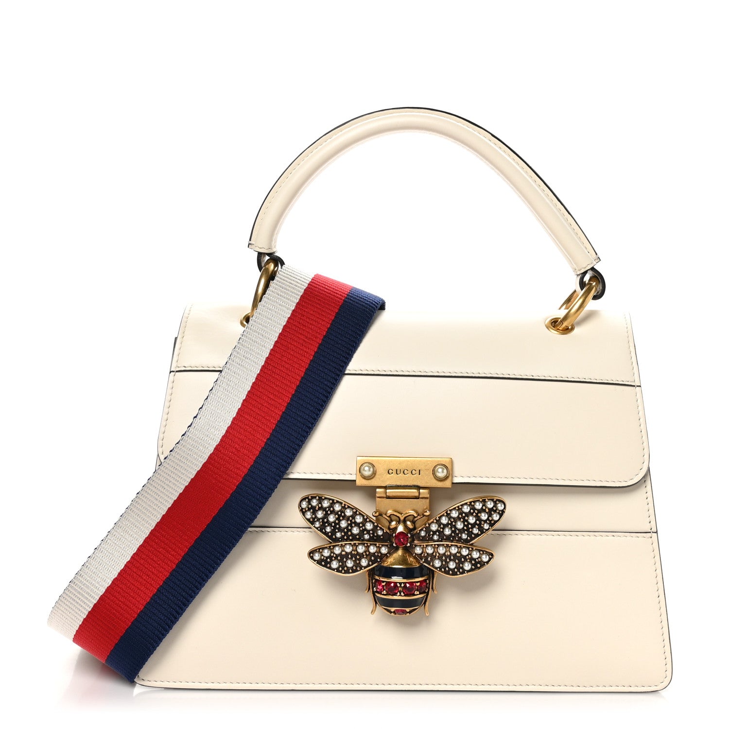 Gucci Calfskin Sylvie Web Small Queen Margaret Top Handle Bag White 1 of 10