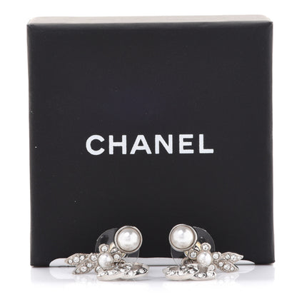 Chanel Crystal Pearl CC Leaf Earrings Silver 5 of 5