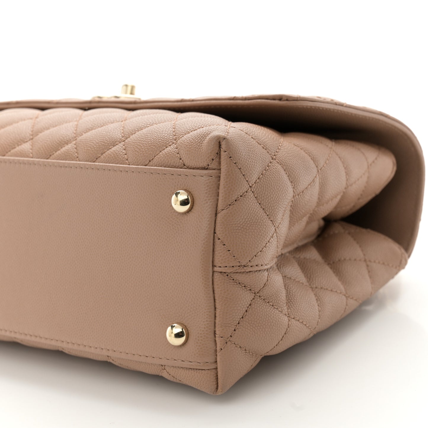 Caviar Quilted Small Coco Handle Flap Beige