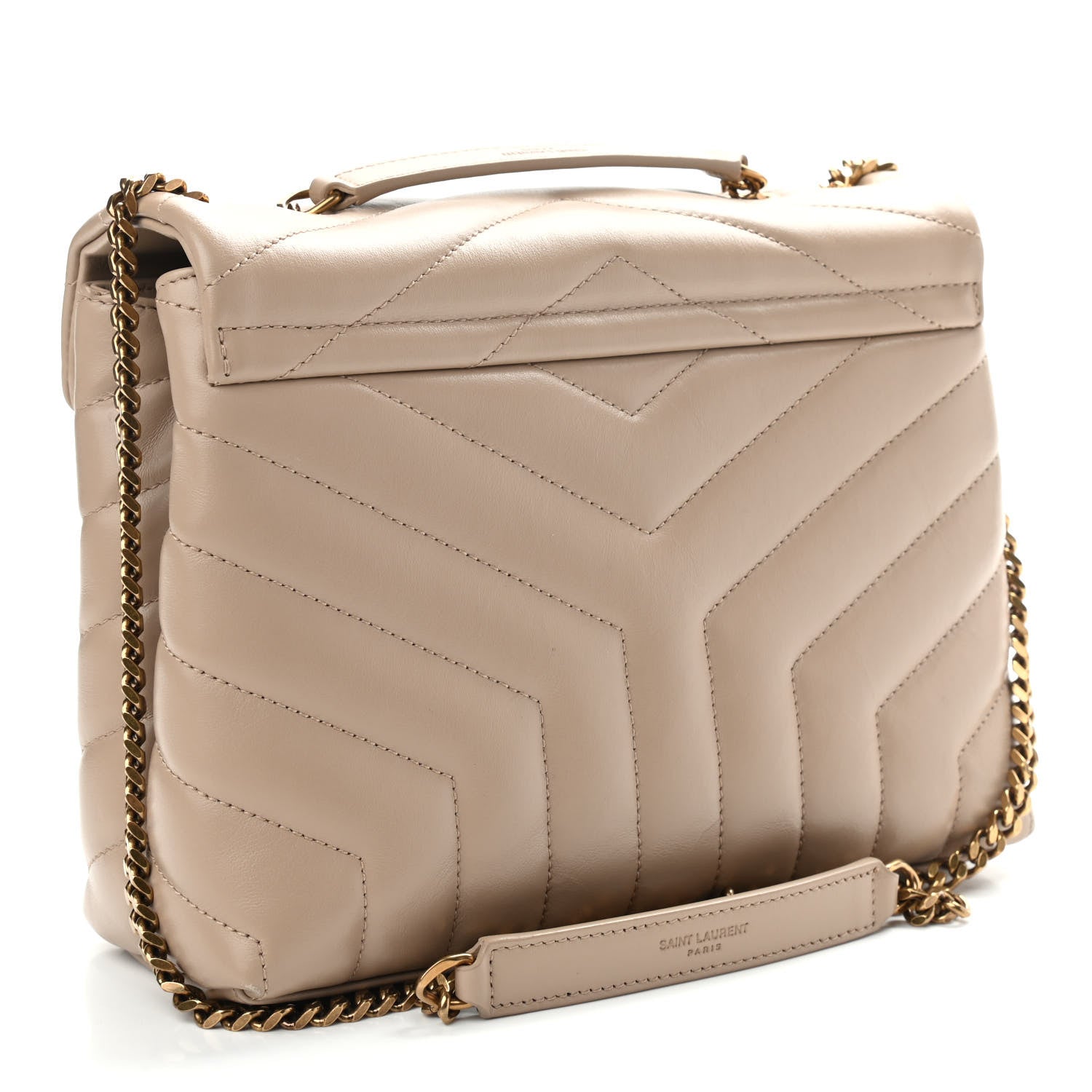 Saint Laurent Calfskin Y Quilted Monogram Small Loulou Chain Satchel Dark Beige 2 of 10