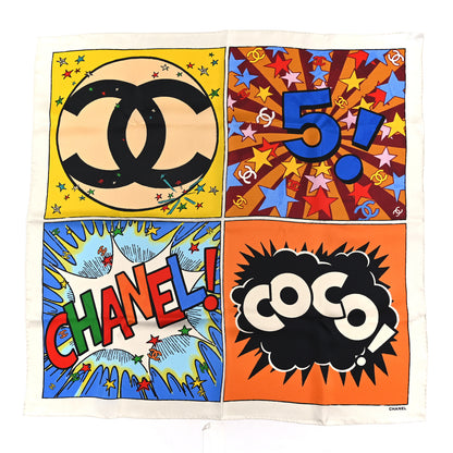 Chanel Silk CC Comics Square Scarf Orange Black Multicolor Ecru 1 of 3