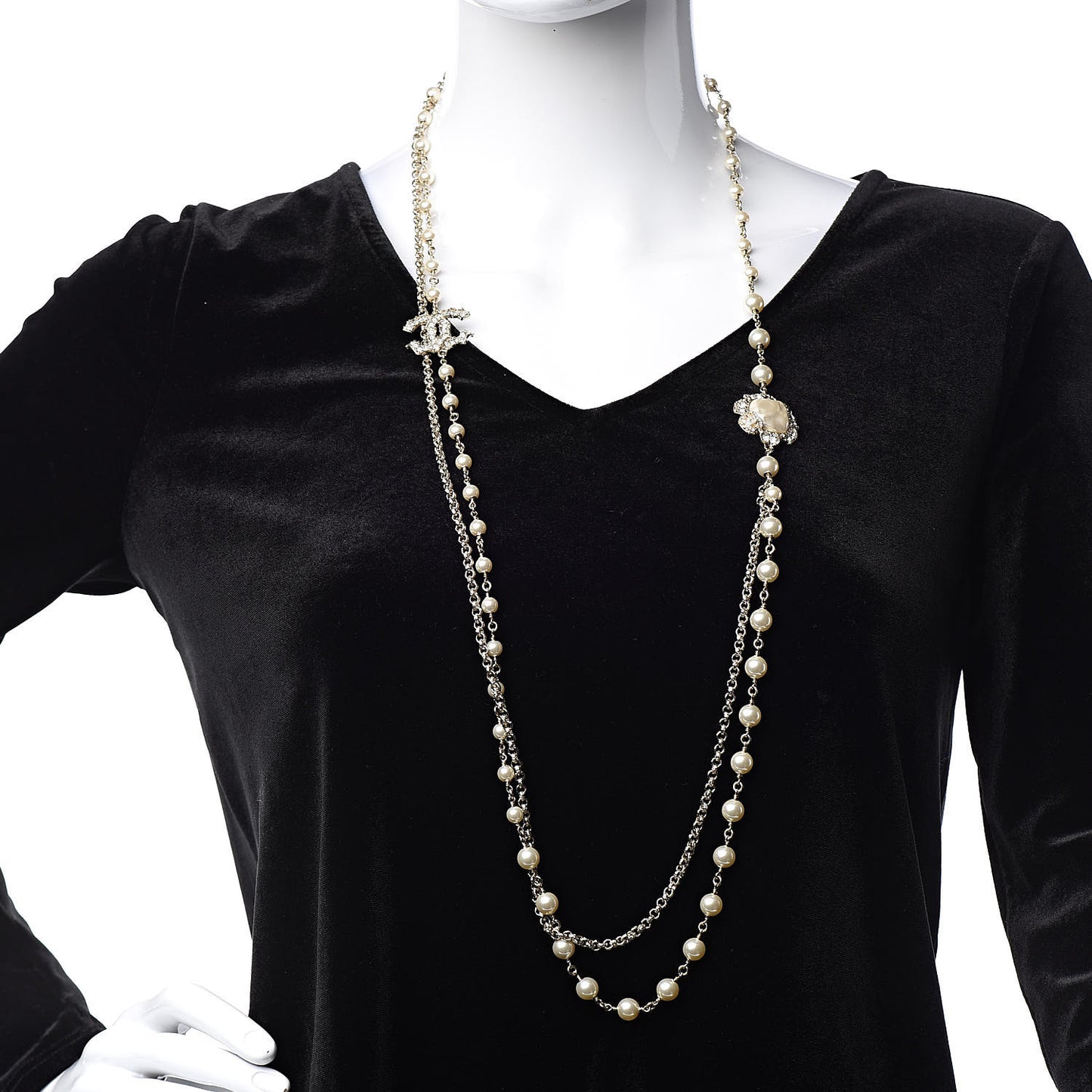 Pearl Crystal Camellia Express Multistrand Necklace Gold
