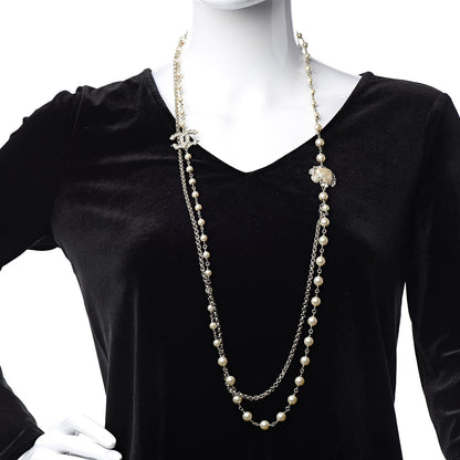 Chanel Pearl Crystal Camellia Express Multistrand Necklace Gold 2 of 5