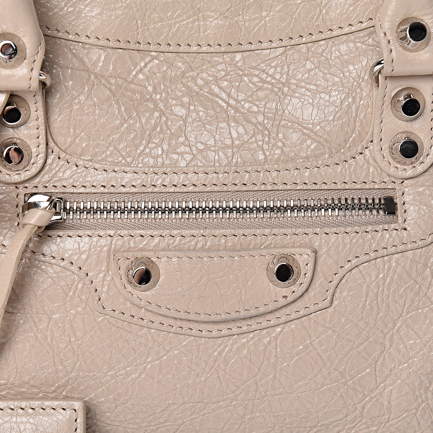Agneau Classic Silver Hardware S City Logo Strap Light Beige Black