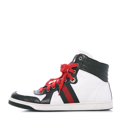 Gucci Calfskin Web Coda High Top Sneakers 8.5 White 1 of 10