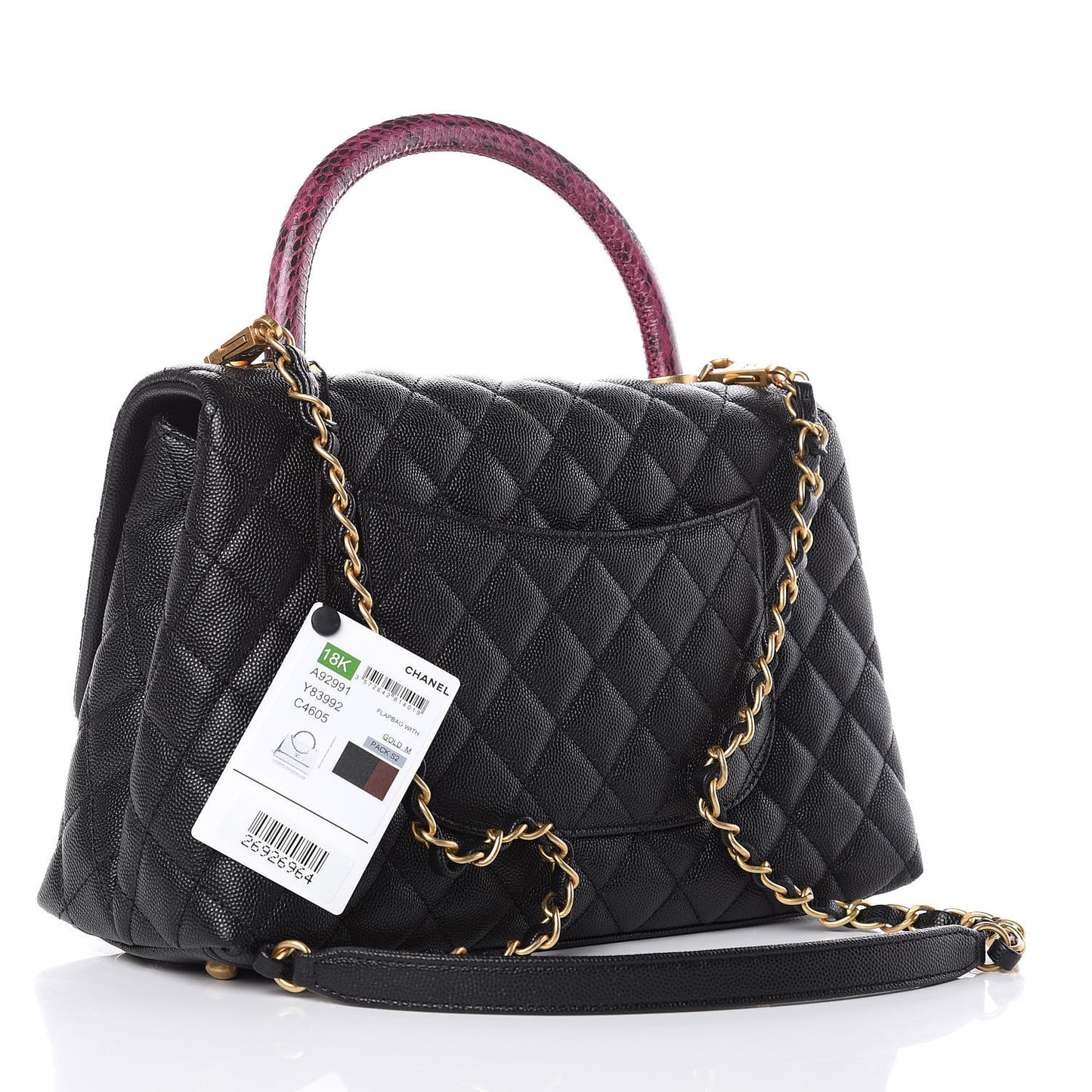 Caviar Elaphe Quilted Small Coco Handle Flap Black