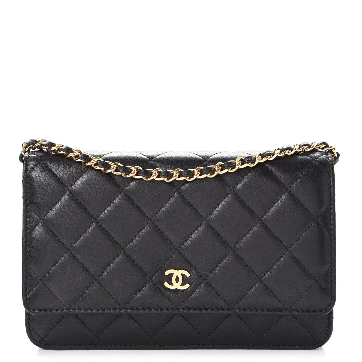 Lambskin Quilted Wallet On Chain WOC Black