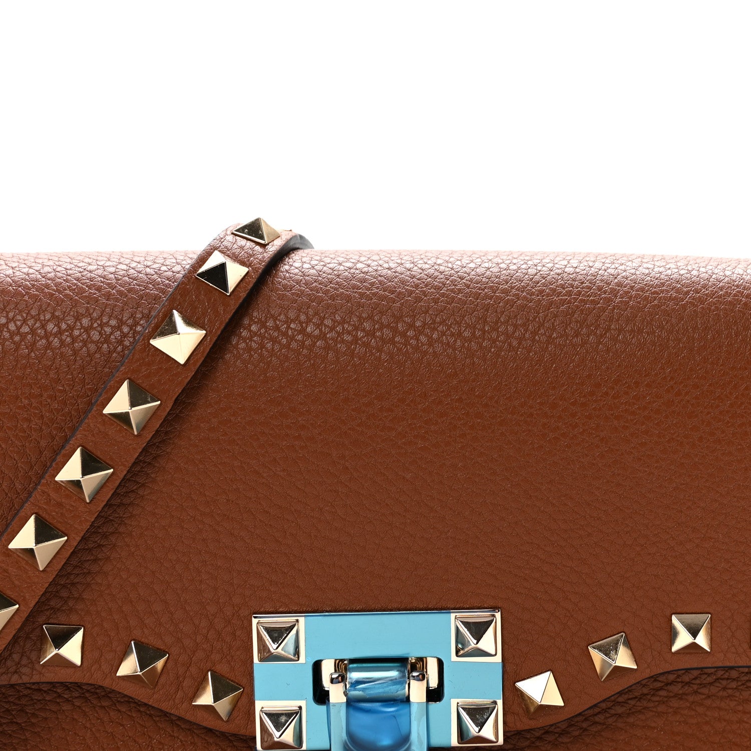 Valentino Garavani Pebbled Calfskin Medium Rockstud Flip Lock Crossbody Bag Saddle Brown 7 of 10