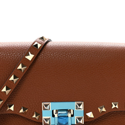Valentino Garavani Pebbled Calfskin Medium Rockstud Flip Lock Crossbody Bag Saddle Brown 7 of 10
