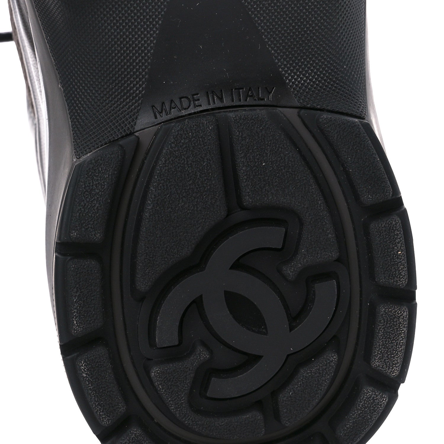 Chanel Fabric Laminated Calfskin Stretch CC Womens Sneakers 38.5 Khaki Silver Dark Purple 6 of 9