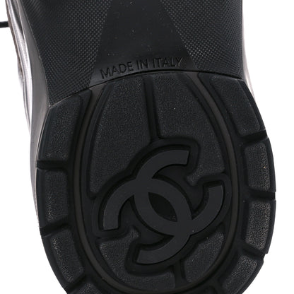Chanel Fabric Laminated Calfskin Stretch CC Womens Sneakers 38.5 Khaki Silver Dark Purple 6 of 9