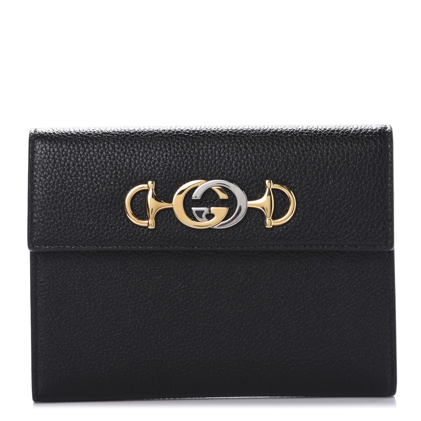Grainy Calfskin Zumi Flap Card Case Black