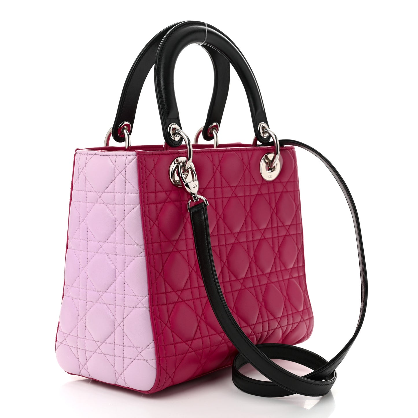 Lambskin Cannage Medium Tri-Color Lady Dior Fuchsia Anemone Black