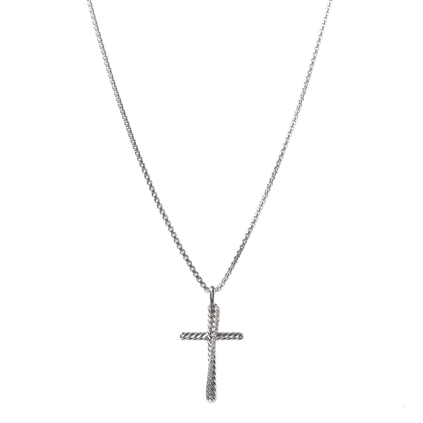 Sterling Silver 14K White Gold Diamond 35mm Crossover Cross Necklace